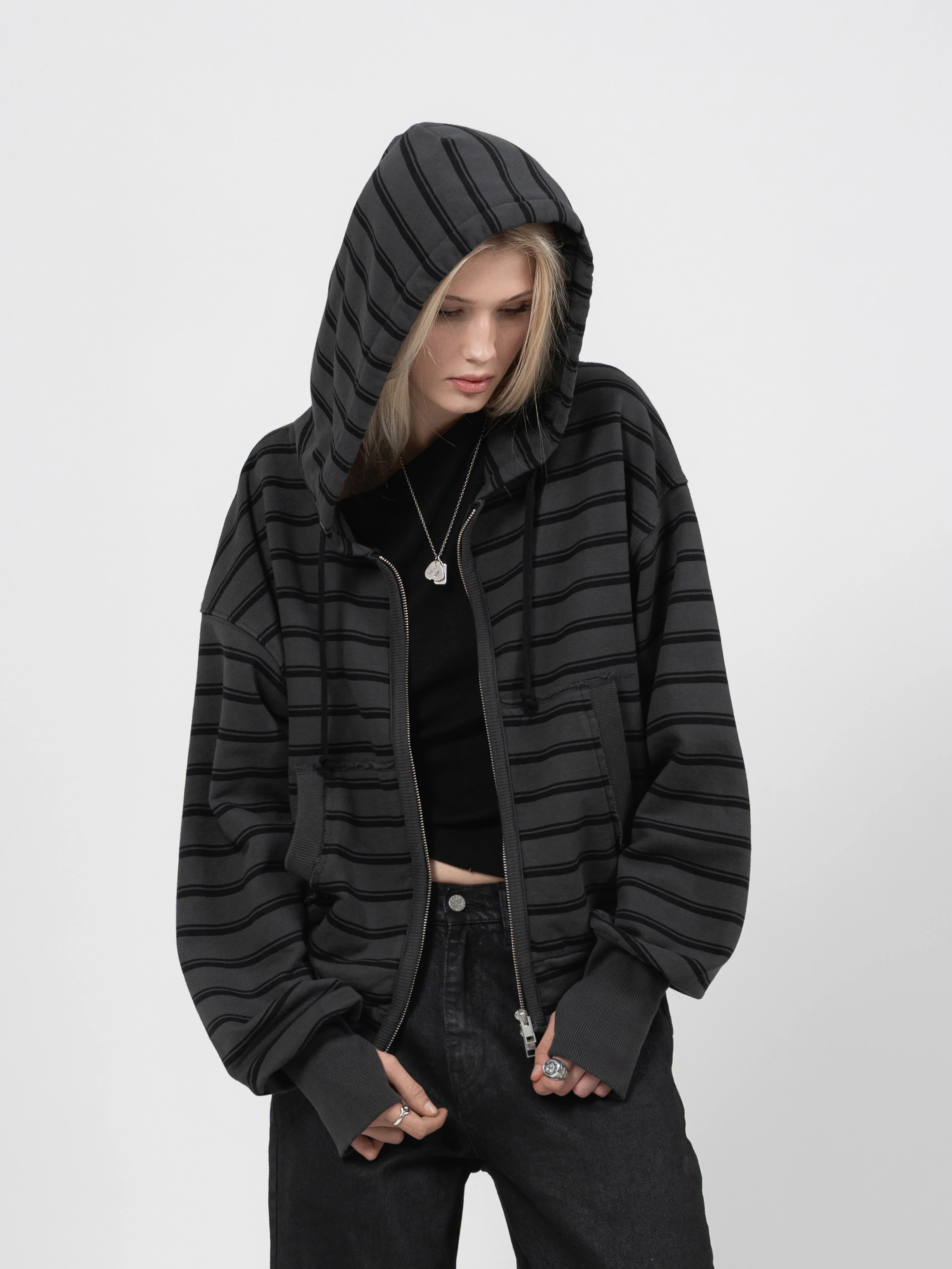 2010 ZIP HOODIE - BLACK STRIPED - Image 2
