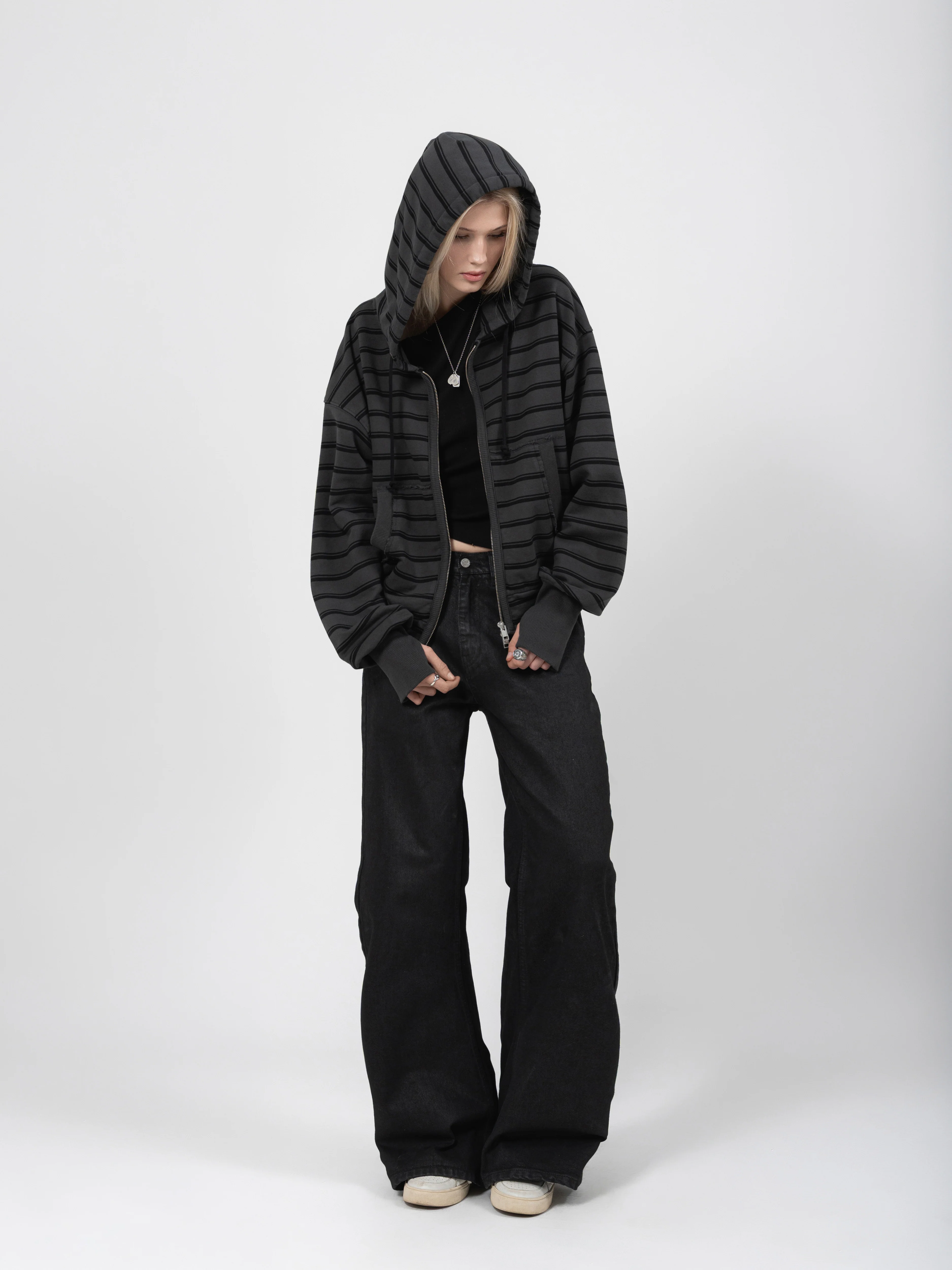 2010 ZIP HOODIE - BLACK STRIPED - Image 4