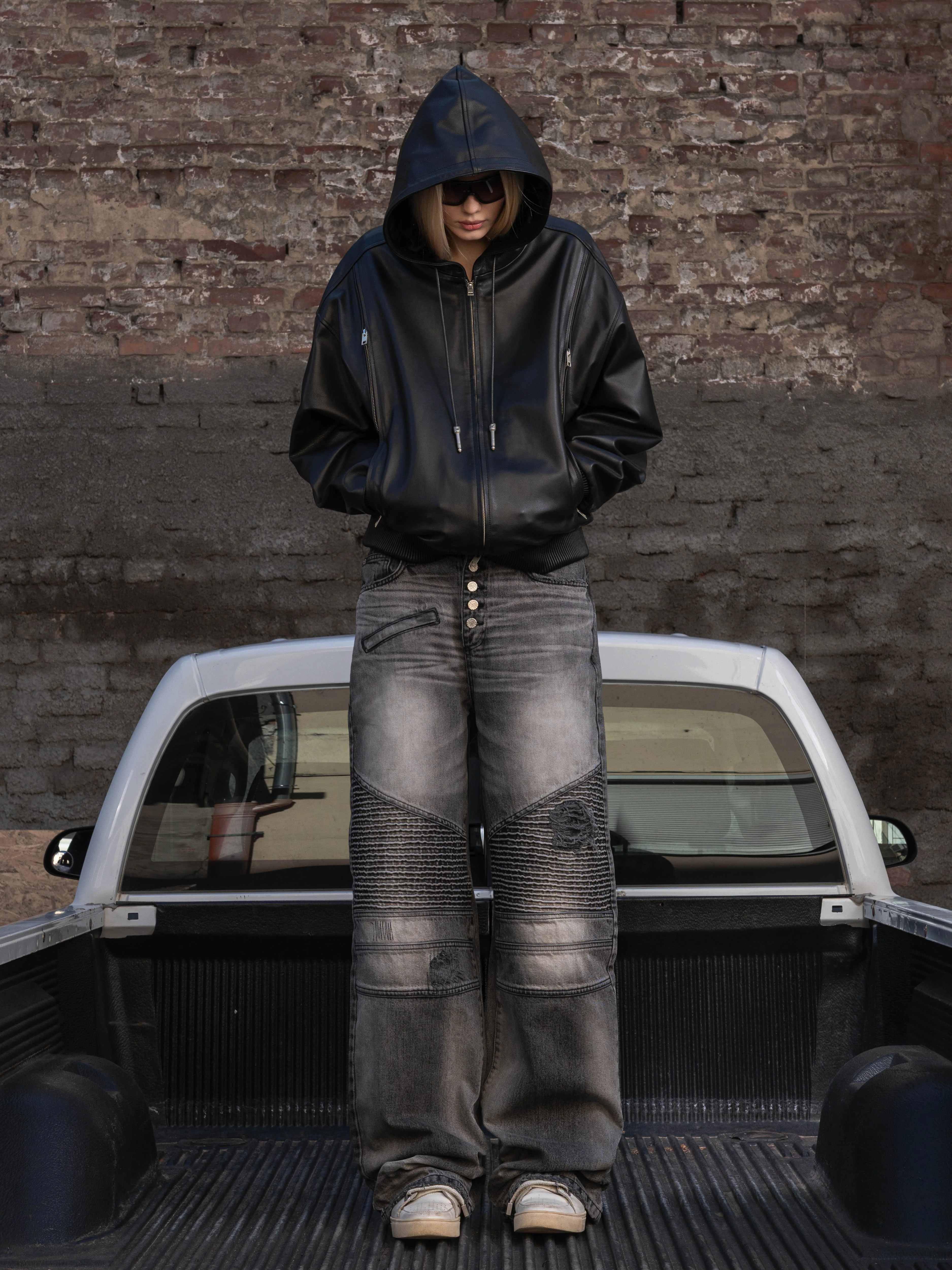 BIKER JEANS - WASHED BLACK - Image 3