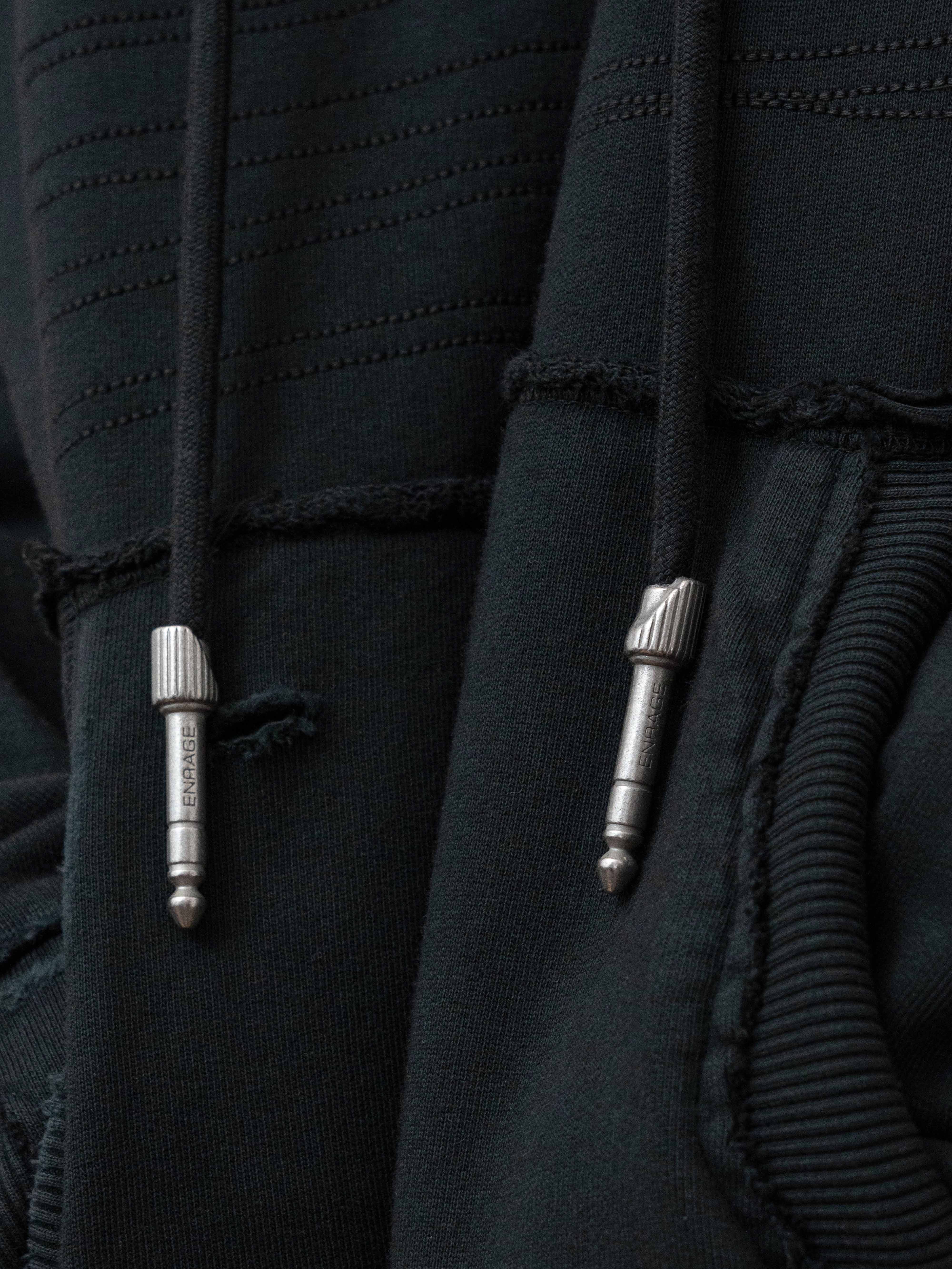 PANEL HOODIE - GARMENT DYED BLACK - Image 6