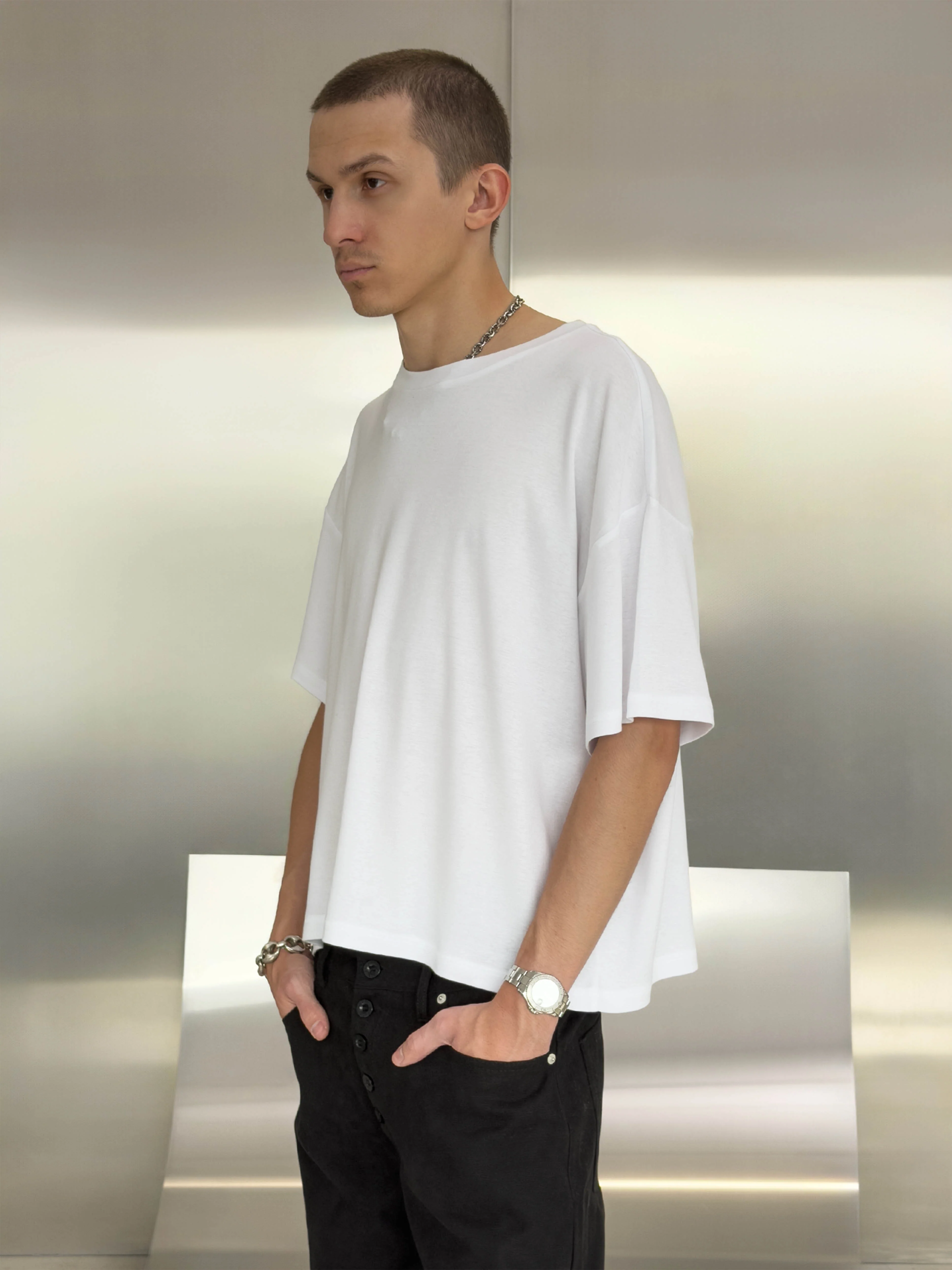 RIB BAGGY TEE - WHITE - Image 2