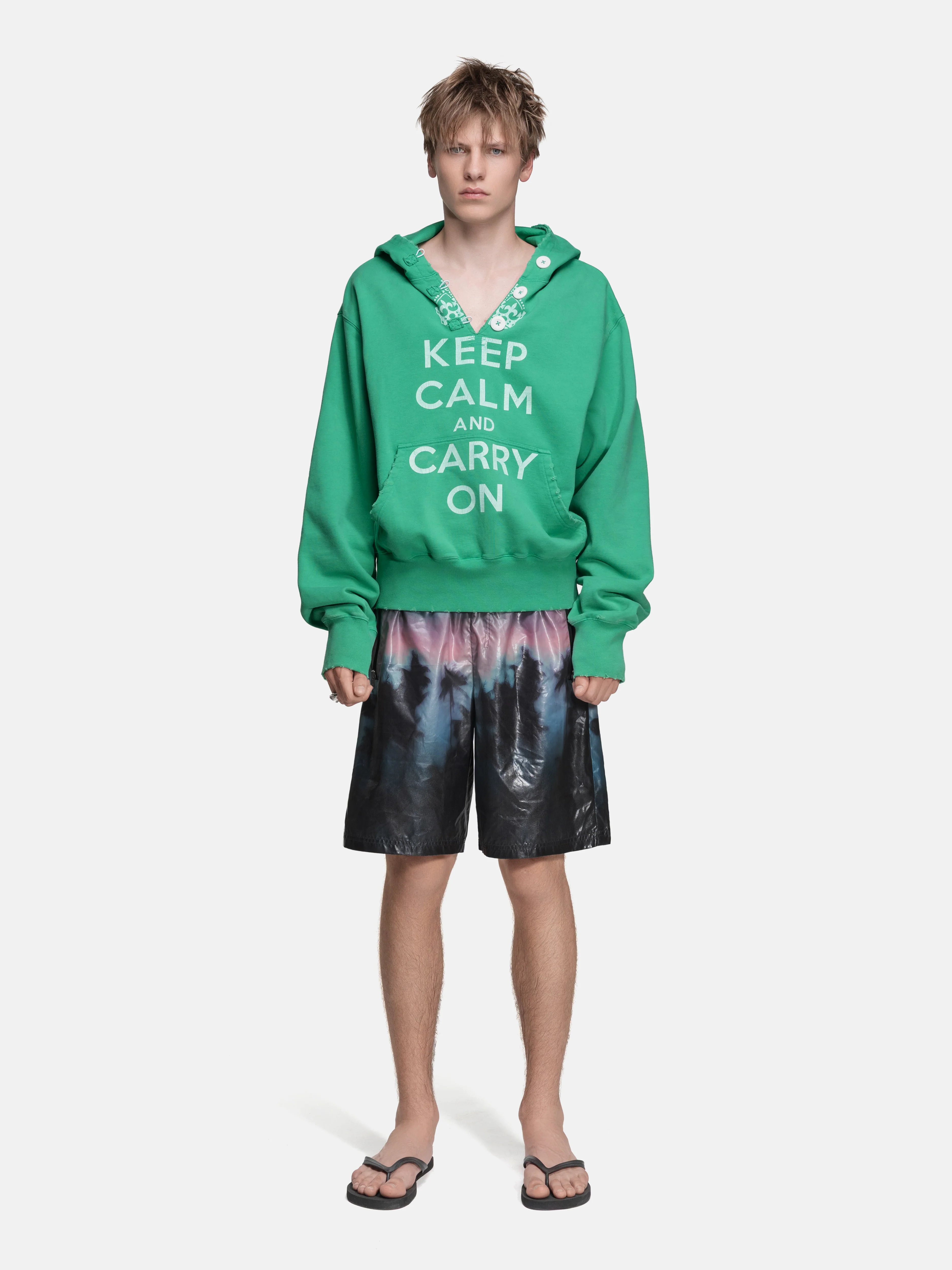 RIPPED COLLAR HOODIE - GREEN KEEP CALM - Image 2