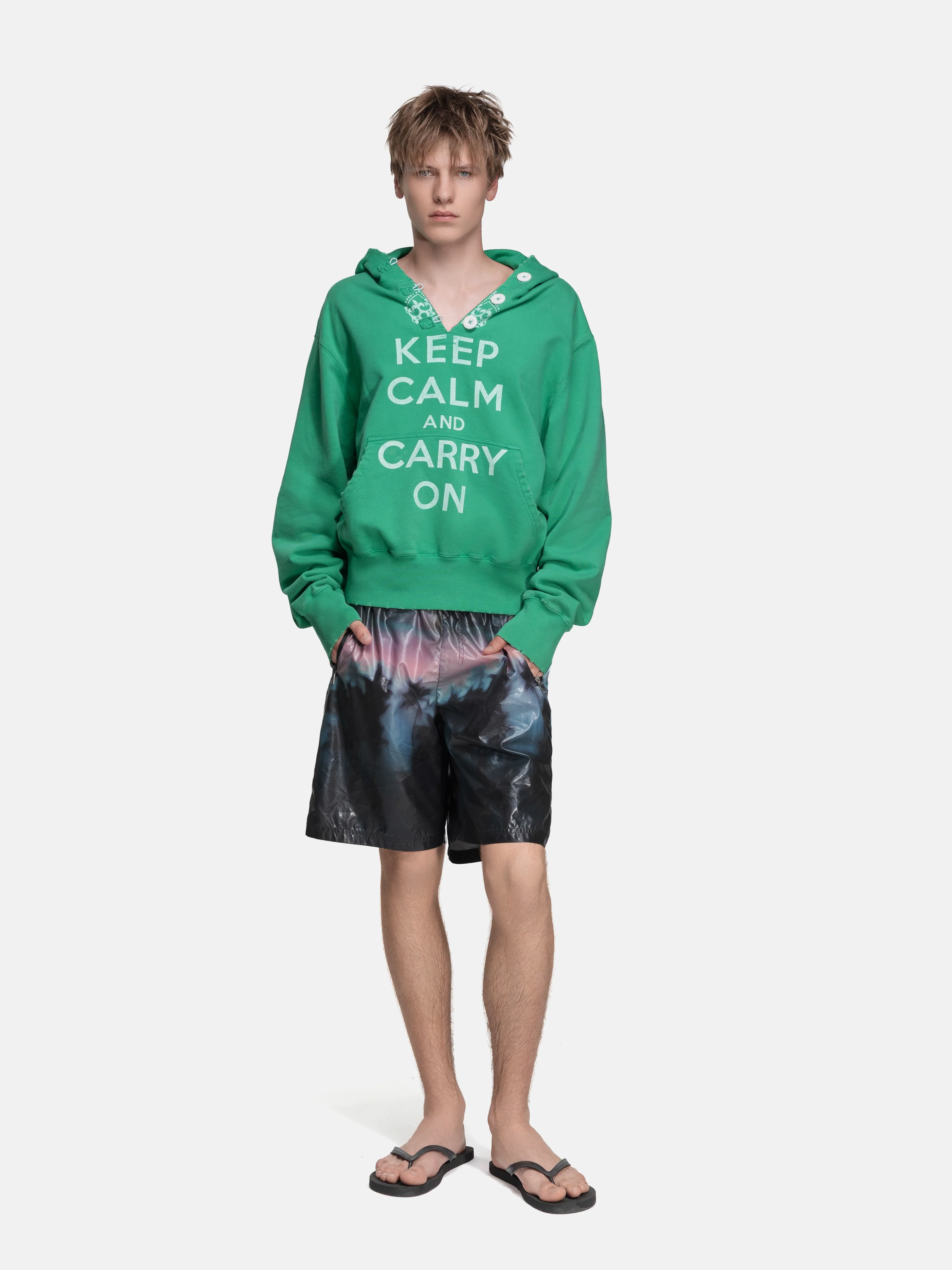 RIPPED COLLAR HOODIE - GREEN KEEP CALM - Image 3