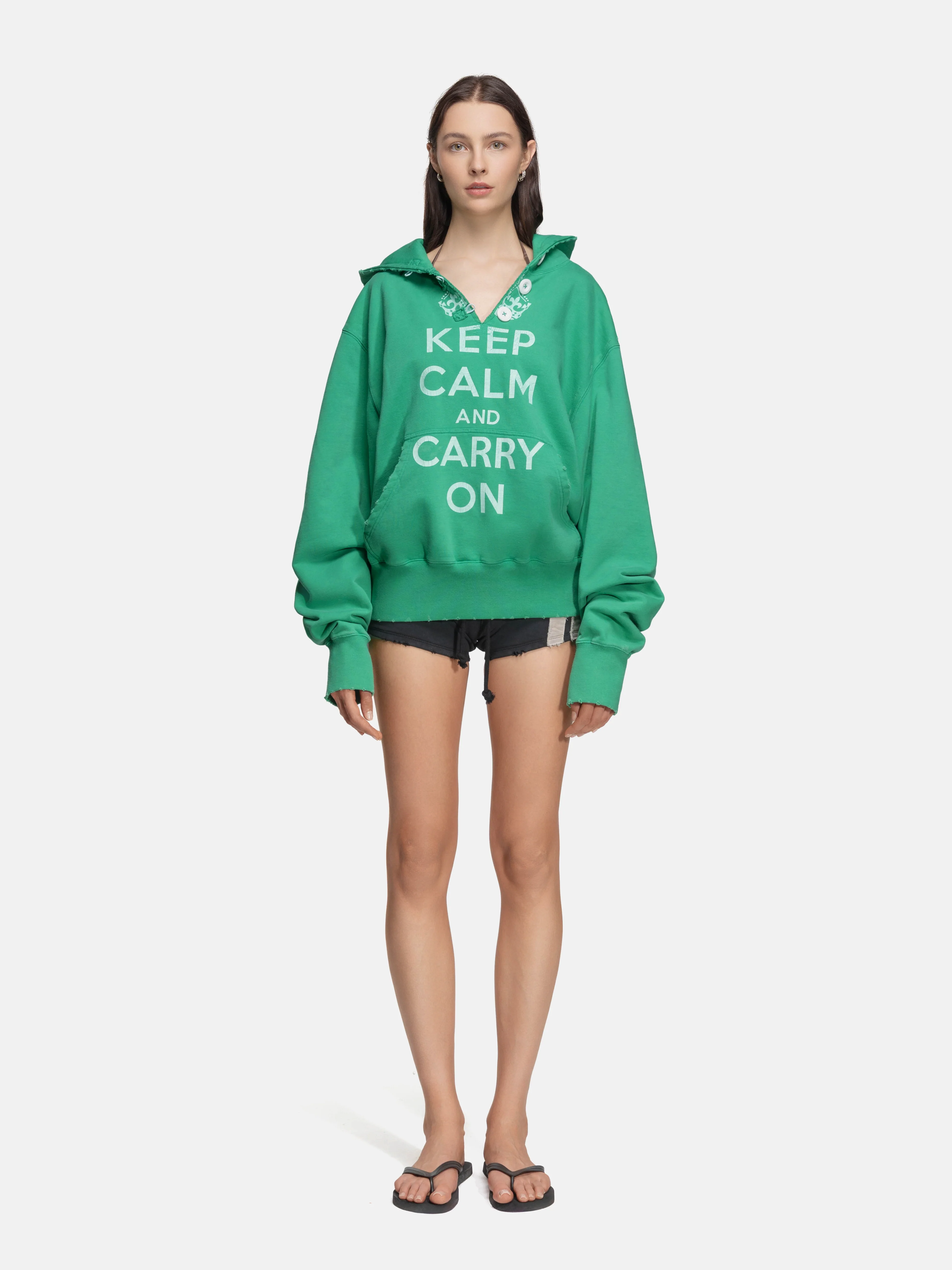 RIPPED COLLAR HOODIE - GREEN KEEP CALM - Image 6
