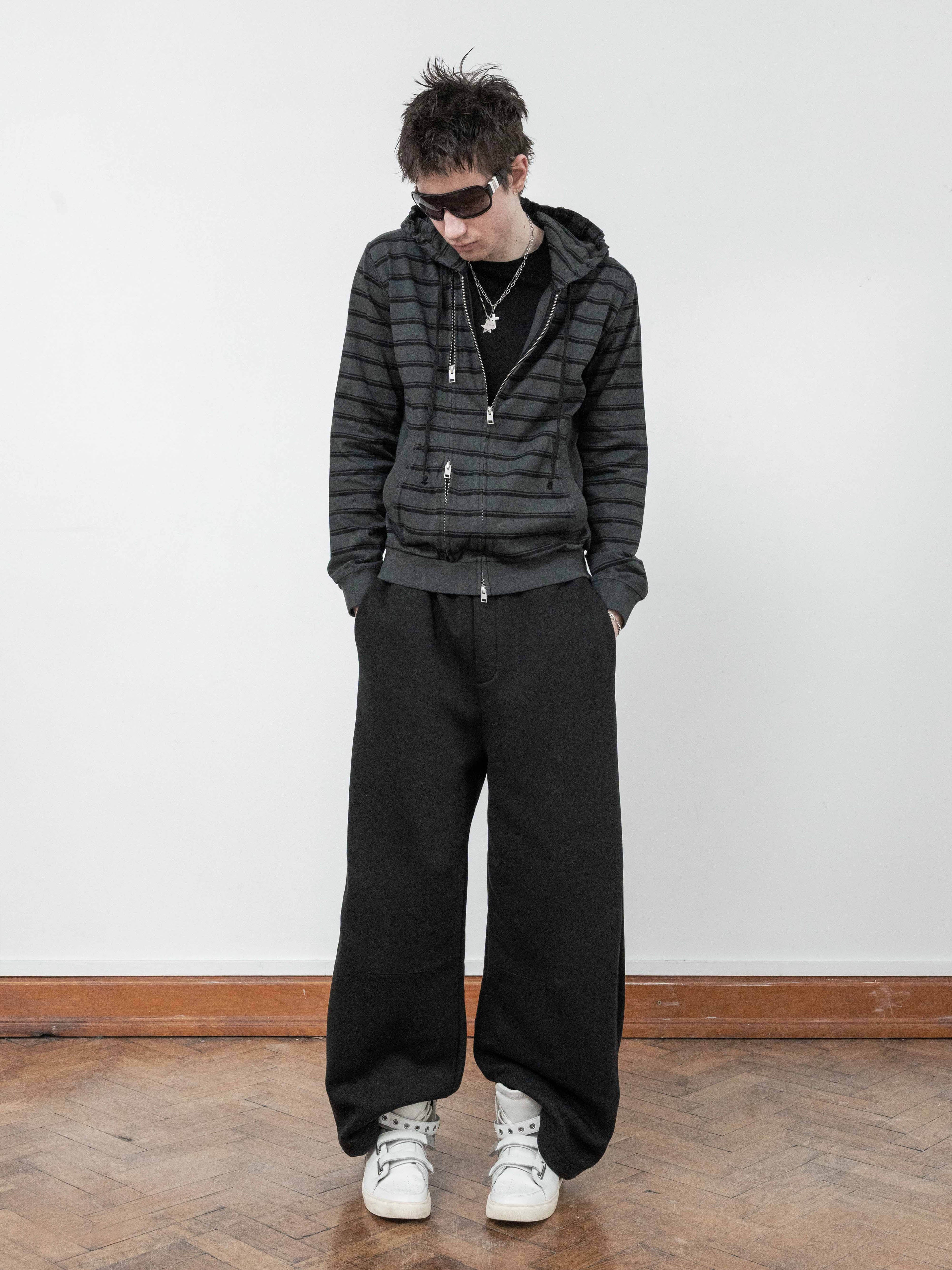 SLIM ZIP HOODIE - BLACK STRIPED - Image 3