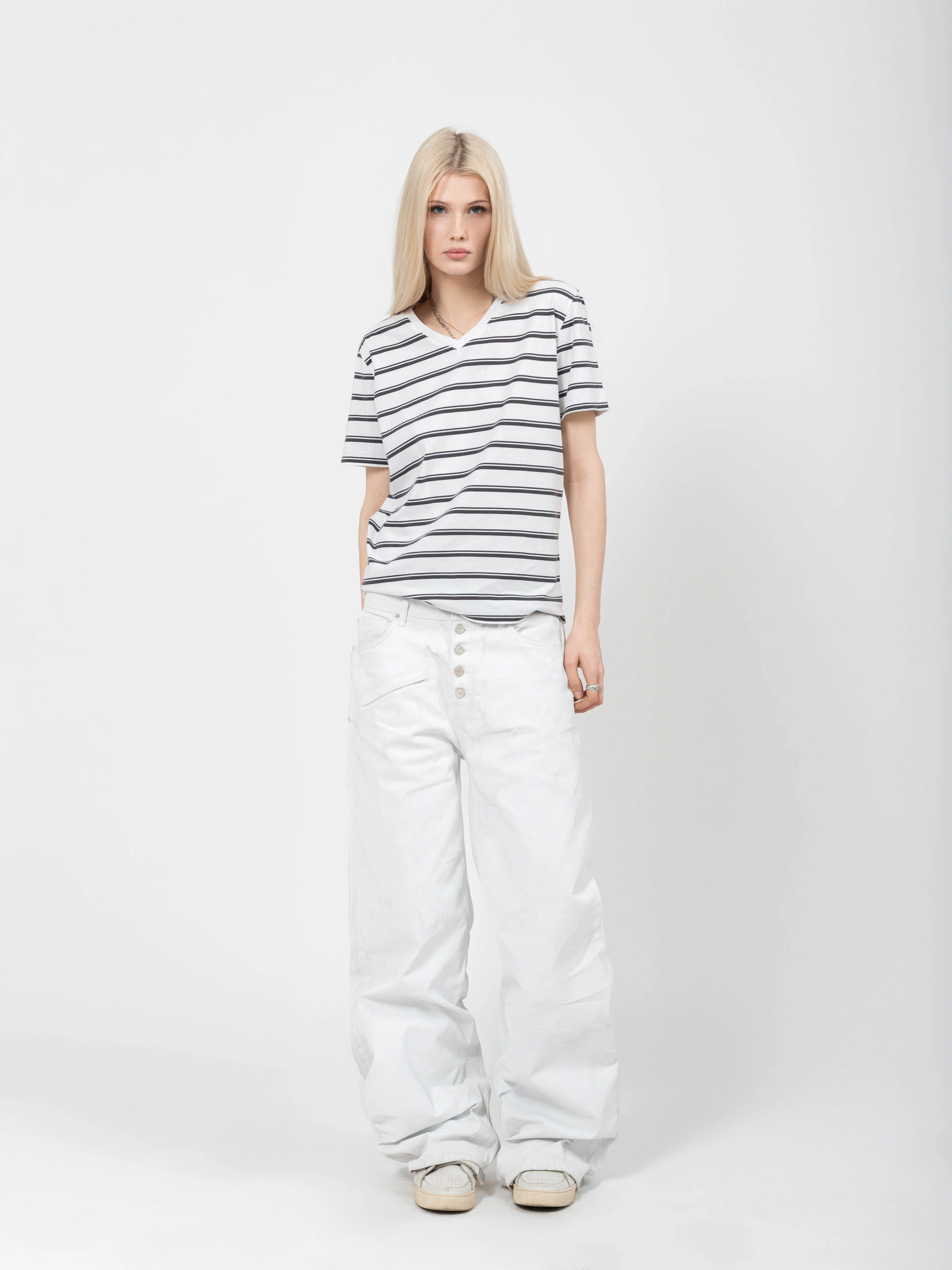 V-NECK TEE - WHITE STRIPED - Image 2