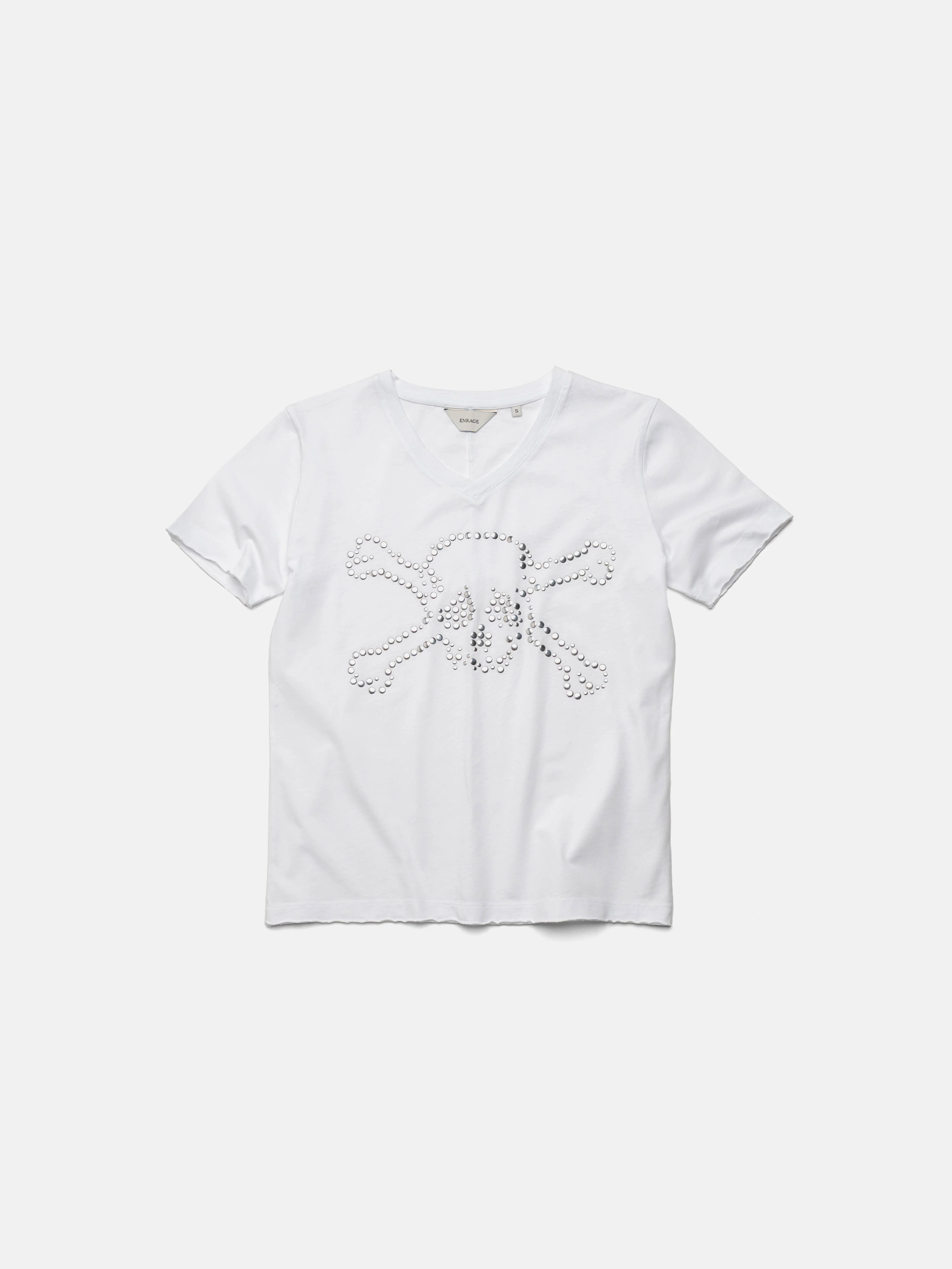 V-NECK TEE - WHITE STUDDED SKULL